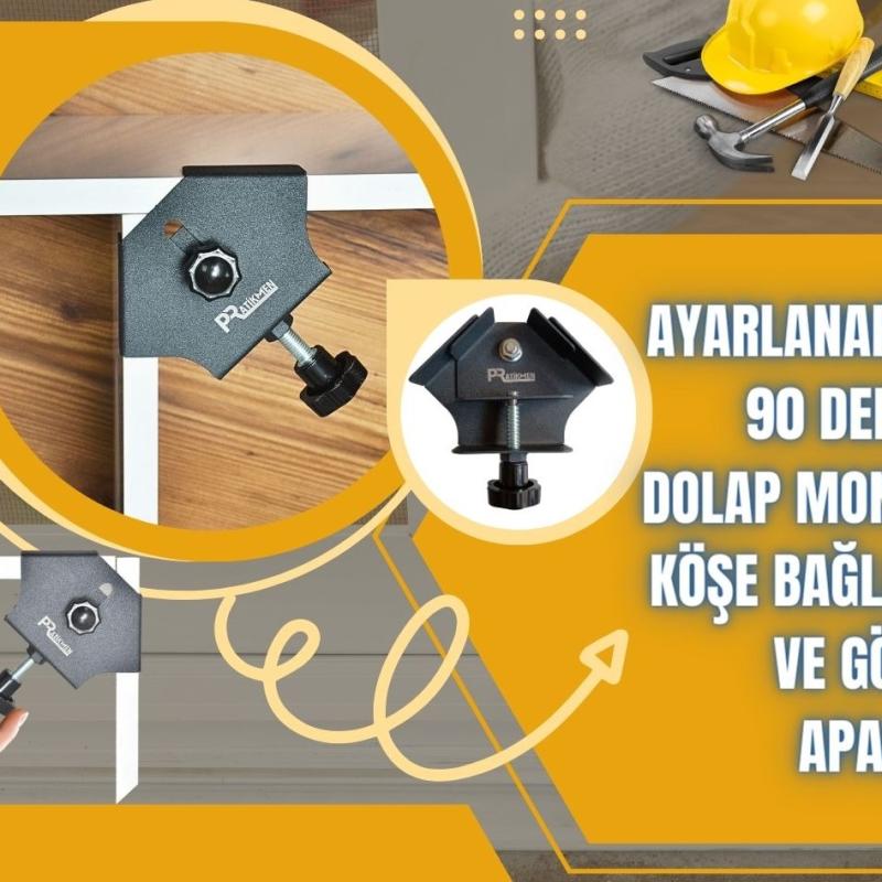Ayarlanabilir 90 Derece Dolap Montaj Köşe Bağlantı ve Gönye Aparatı